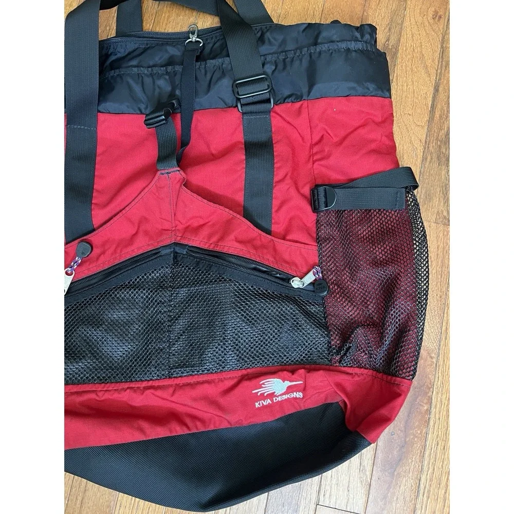 Kiva 2 Way Roll Top Backpack Red Black Nylon Travel Daypack Mesh Pockets Gear